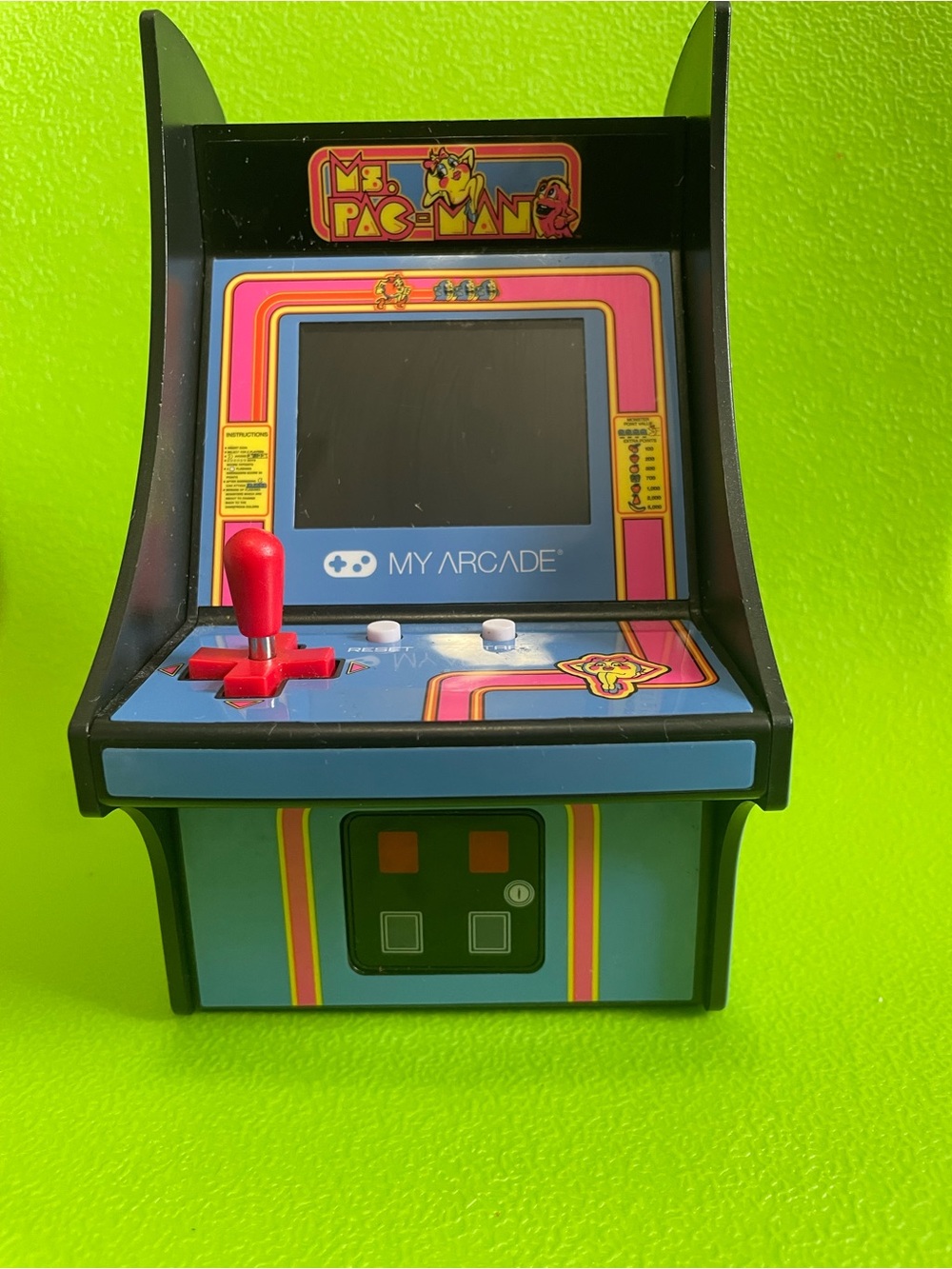 Arcade Ms. Pac-Man Mini Cabinet in Blue with Red Joystick